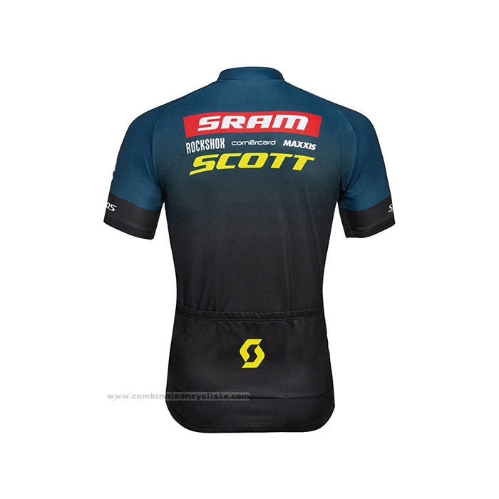 2022 Maillot Cyclisme Scott Sram Noir Bleu Manches Courtes et Cuissard